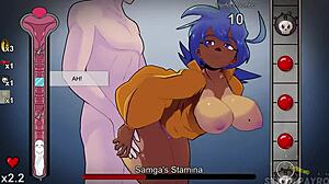 Blue haired asian uses big ass to fuck and cum in spunkstock hentai game part 2