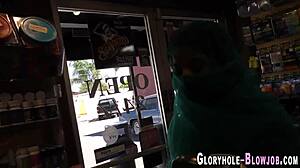 cocksucking ho gets cum