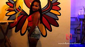 brunette ebony teen dancing and throwing her ass against the wall.