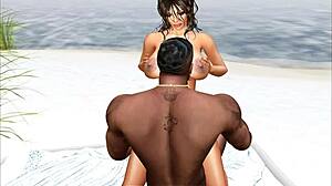 Cartoon girl fucks behind dune at public beach