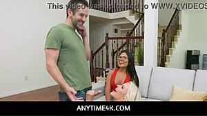 I watch Summer Col and Slimthick Vic share my cock during chores