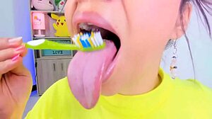 lila jordan brushes her teeth on webcam