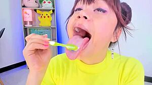 lila jordan brushes her teeth on webcam