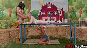 Big Tits Farmer Avery Jane Satisfies Two Horny Shemales