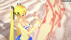 Marie Rose In Bikini Sucks On Beach In DOA Fantasy Hentai.