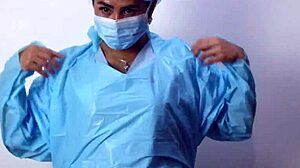 in the hospital, the nurse dominates the patient with latex gloves