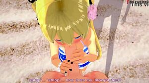 Marie Rose In Bikini Sucks On Beach In DOA Fantasy Hentai.