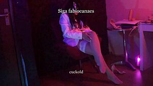 Hotwife shows off in heels and pantyhose for cuckold's foot fetish