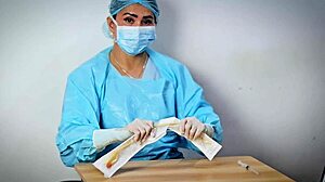 in the hospital, the nurse dominates the patient with latex gloves