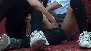 sexy latina couple fucks hidden in school, spied on by horny student