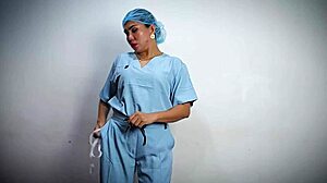 in the hospital, the nurse dominates the patient with latex gloves