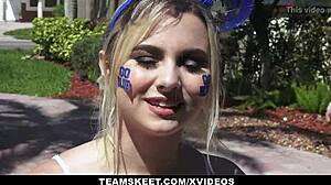 Sexy cheerleader Aria Banks sucks and fucks till she screams! 😍