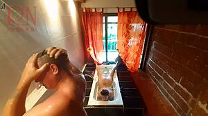 Voyeur Housewife Shaves Pussy In Shower