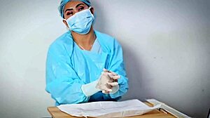 in the hospital, the nurse dominates the patient with latex gloves