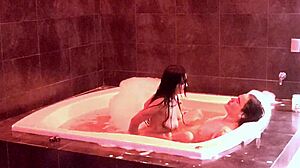 Your tits bounce in the jacuzzi as you ride my cock moaning!