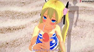 Marie Rose In Bikini Sucks On Beach In DOA Fantasy Hentai.