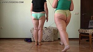 Two Mature BBWs in Home Fitness Session
