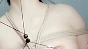 Enjoying rough rope bondage punishment, deepthroat dildo, tied orgasms with squirting, nipple clamps, and slave development