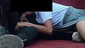 sexy latina couple fucks hidden in school, spied on by horny student