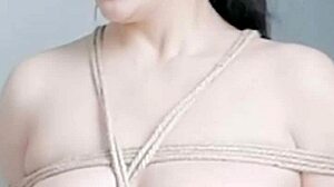 Enjoying rough rope bondage punishment, deepthroat dildo, tied orgasms with squirting, nipple clamps, and slave development