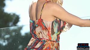 Perfect blonde MILF from Houston Texas undresses in hot photoshoot. Showing big tits and stripping clothes