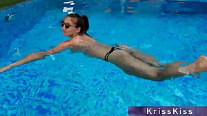 the girl deepthroated a stranger's big cock in the pool.