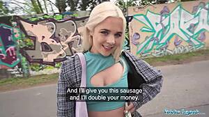 blue-eyed blonde takes big Czech cock in public