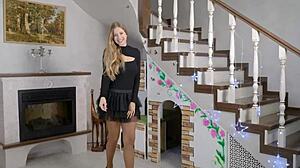 cute blonde dances with dildo
