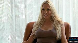 Perfect blonde MILF from Houston Texas undresses in hot photoshoot. Showing big tits and stripping clothes