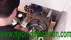 Nylon Domina Trains Her Housewife Slave!