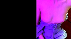 beautiful girl 18 years old with a blue dress masturbates sucks a dildo and fucks herself in front of you - arinafox