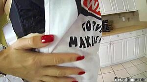 Big tits MILF Vicky Vette drenched in cum after kitchen blowjob