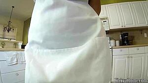 Big tits MILF Vicky Vette drenched in cum after kitchen blowjob