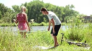 small tit blonde cayla lyons rides cowgirl and doggystyles outdoors with bubble butt 😍