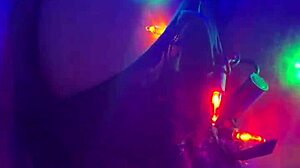 She's bouncing her big ass on a tied up cock