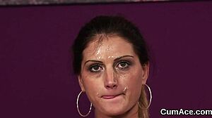 Flirty honey swallows jizz after facial