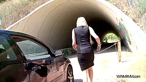 Blonde busty bad girl, will you fuck me in the tunnel?