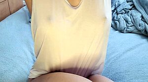 White T-Shirt Solo Masturbation with Lush Toy by Petite Babe