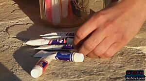 Big natural tits milf strips outdoors, ripping clothes