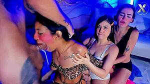 Candy gets her throat fucked by friends, face covered in saliva