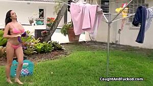 Laundry Day With Big Tit Neighbor