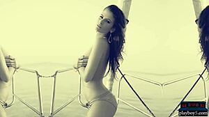 Sexy Brunette Strips For Playboy