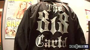 Madison Ivy, with natural tits and big ass, bends over to thank Billy with blowjob before fucking his monster cock.