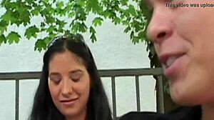 Brunette in a wild threesome, contrasting passions and desires