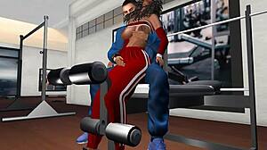 Watch as she's groped on the inclined bench in this cartoon scene.