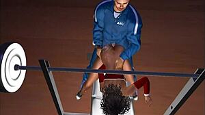 Watch as she's groped on the inclined bench in this cartoon scene.