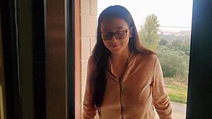 Maid in glasses enjoys anal play.