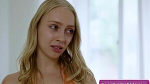 Blonde lesbian teen step sisters Kyler Quinn and Braylin Bailey make out in bed