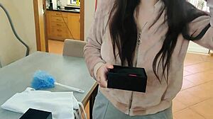 Maid in glasses enjoys anal play.