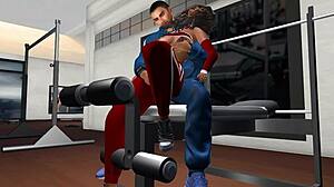 Watch as she's groped on the inclined bench in this cartoon scene.